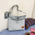 Borsa tote in nylon verde chiaro minimalista con grande capacità e tracolla regolabile - Grigio