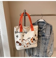 Beige canvas draagtas met oranje hengsels en schattige Valentijnsdag kattenillustraties - Oranje
