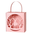 Detail der rosa lasergeschnittenen Rentier-Geschenkbox mit Perlmutt-Effekt und Tragegriff - Rosa