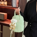Mini sac vert menthe avec motif litchi et charmant ours en peluche pour femmes - Avec Pendentif Ours en Peluche / Vert