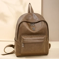 Brown leather backpack for women with cute rabbit charm and textured finish - Khaki