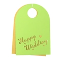 Dettaglio dell'etichetta Happy Wedding in carta verde con base glitterata dorata - Bright Green and Gold
