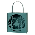 Detailed laser-cut deer and forest silhouette on dark green paper gift box with handle - Dark Green