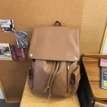 Vintage brown PU leather laptop backpack with magnetic flap and drawstring closure - Brown