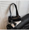 Chic black Boston barrel bag in PU leather with silver buckles and a cute bow charm - Black