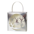 Detail of silver laser-cut candy box featuring reindeer and forest silhouette cutout - Reflective Silver
