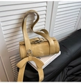 Champagne gold Boston bag with large bow and brushed metallic texture for women - Khaki