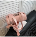 Pink leather Boston pillow bag with side bow detail and silver metal buckle decoration - Pink