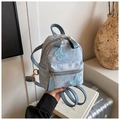 Mini sac à dos bleu clair en tissu jacquard floral avec détails papillons 3D élégants - Bleu