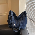 Bolso tote denim azul oscuro con monedero circular y correa de hombro ancha - Azul oscuro