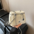 Chic cream mini box bucket bag with silver chain and rose metal clasp detail - Large / White