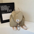 Khaki waterproof drawstring backpack with buckle flap and woven label for sports travel - Khaki