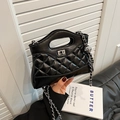 Chic black quilted handbag with classic diamond pattern and silver chain strap - Black