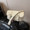 Retro cream white underarm bag with double buckle flap and glossy leather finish - White