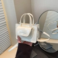 Chic cream white patent leather mini square bag with Fashion & Bags lettering - White