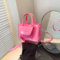 Pink patent leather mini handbag with top handles and adjustable strap for women - Pink