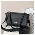 Black pebbled leather tote bag with silver twist lock and dual shoulder straps - Black