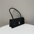 Glitzernde schwarze Pailletten-Baguette-Tasche mit silberner Strass-Schnalle für Partys - Schwarz