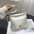 White croissant chain bag with cloud pleats and a cute pink plush doll charm - Off White