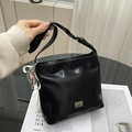 Retro black oil wax leather crossbody bag with chain strap and cute doll pendant - Black