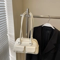 Cream white leather bowling bag with twin front pockets and silver ring details - Off-white Without Pendant