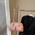 Pink lychee texture leather shoulder bag featuring dual front flap pockets and silver hardware - Pink Without Pendant