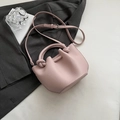 Pale pink lychee grain leather bucket bag with unique rope knot handles and silver strap - No Pendant / Purple