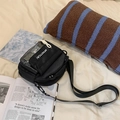 Petit sac à bandoulière en toile noire avec poche frontale en PVC transparent et texte - Noir sans Pendentif