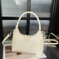 Bolso de hombro minimalista blanco crema en cuero mate con cierre de cremallera doble - Blanco
