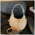 Chic cream white woven crescent hobo shoulder bag with adjustable strap for women - Beige