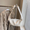 Creamy white PU leather half-moon shoulder bag with adjustable wide strap for women - Large / White