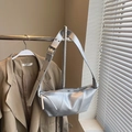 Silver crescent dumpling bag in faux leather with adjustable wide shoulder strap - Small / Silver