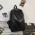 Classic black PU leather backpack with multiple zipper compartments for travel and commute - Black