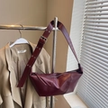 Chic burgundy hobo crossbody bag with moon shape and wide adjustable strap - Small / Burgundy