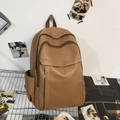 Minimalist brown PU leather backpack with large capacity and multi-pocket design - Brown