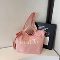 Rosa Nylon-Tragetasche mit großer Kapazität, kleinem Beutel und weißem Logo-Schriftzug - Einkaufstasche und Beutel / Rosa