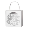 Scatola regalo bianca tagliata al laser con design floreale Love You Mom e manico - Bianco