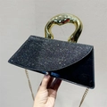 Sac à main trapèze noir à paillettes avec poignée dorée élégante pour tenue de soirée - Noir