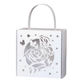 Elegant white laser-cut butterfly and rose gift box with curved handle for weddings - White