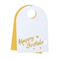 Macro-opname van Happy Birthday lasergesneden papier fles labels in goud en wit - 10cm / Wit+Goud