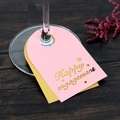 Detail of pink and gold glitter laser-cut Happy Engagement place cards for wine glasses - 10cm / Pink + Gold