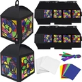 DIY Ramadan hollow paper lantern kit with star moon patterns and colorful tissue paper inserts - Black