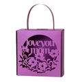 Detail of purple Mother's Day gift box with laser-cut flowers and 'love you mom' text - Dark Purple