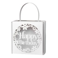 Detail of laser cut white paper gift box featuring Happy Birthday floral pattern - White
