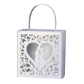White laser-cut heart favor box with couple silhouette and handle for wedding gifts - White