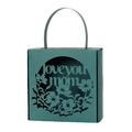 Detail of dark green Mother's Day gift box with Love You Mom laser-cut window design - Ink Green