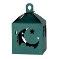 Dark green paper lantern with laser-cut star and moon patterns and a top handle - Ink Green