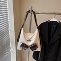 Sac fourre-tout chic bicolore beige et marron pour femme avec chaîne et poches - Crème Café Sans Pendentif