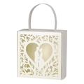 Laser-cut pearl white wedding candy gift bag with heart-shaped silhouette and top handle - Ivory