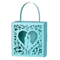 Laser cut light blue wedding favor gift box with heart-shaped couple silhouette design - Tiffany Blue